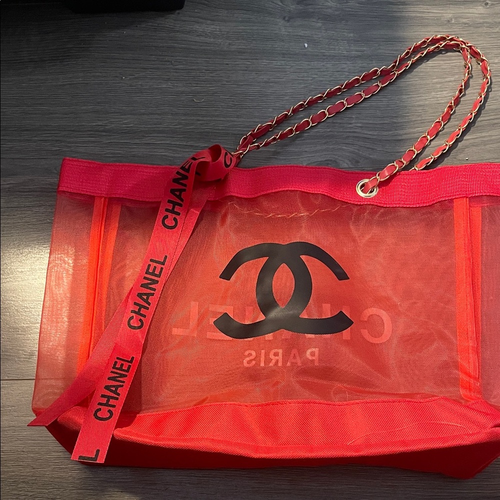 Vibrant Red Mesh Tote